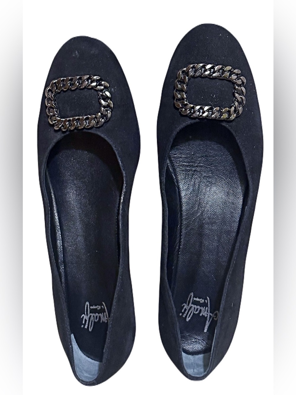 Amalfi Black Chain-Trim Suede Womens Flats
